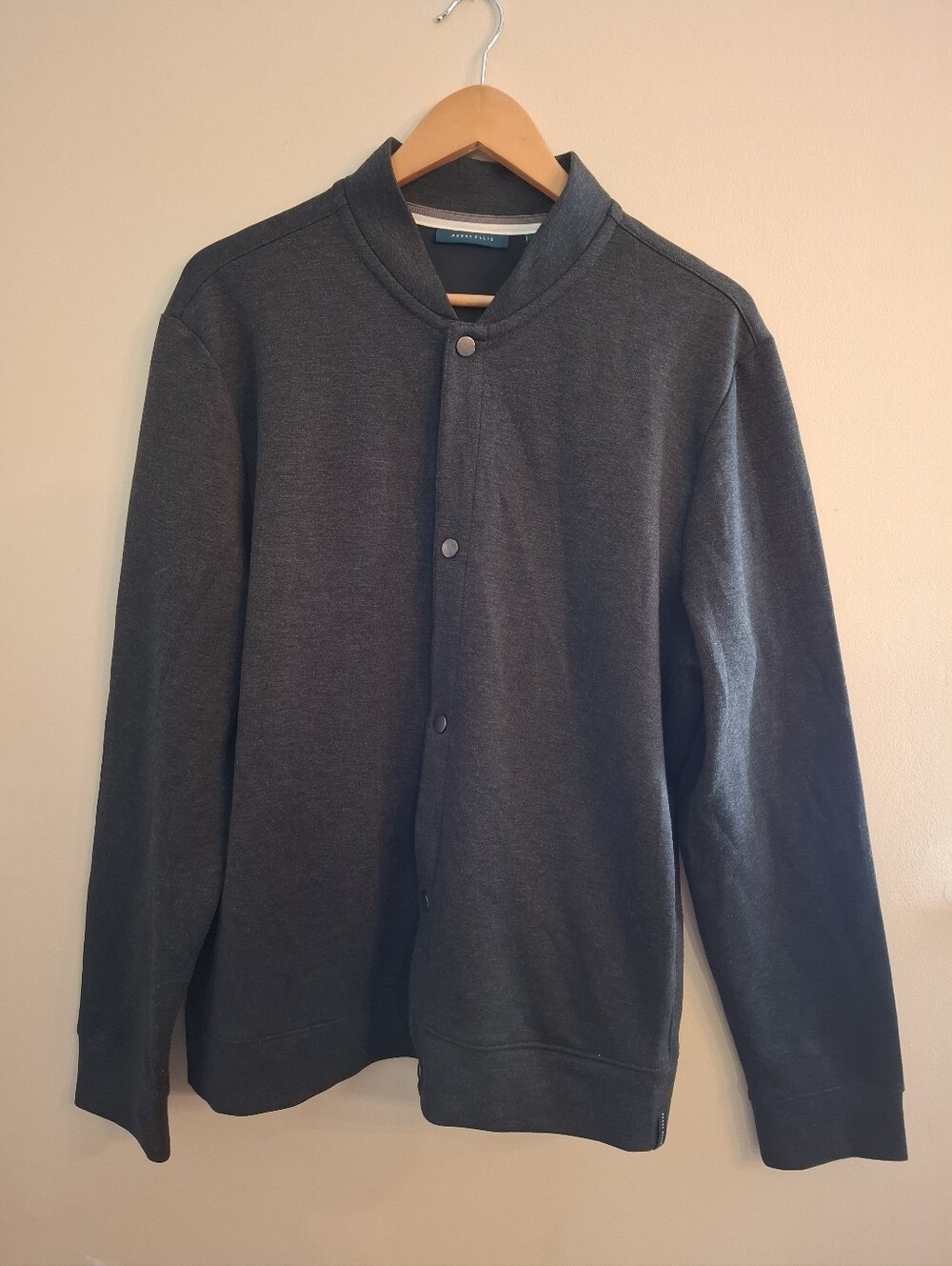 Charcoal Bomber Jacket Snap Front Preppy Fisherman Indie Grandpa Minimalist L